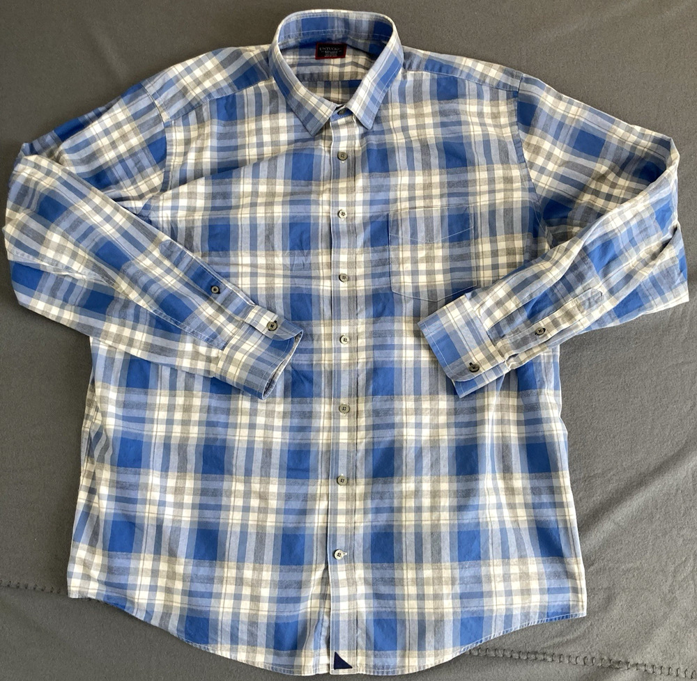 UNTUCKit Fiano Shirt Men's 3XLT Blue Plaid Long Sleeve Button Up Cotton Casual